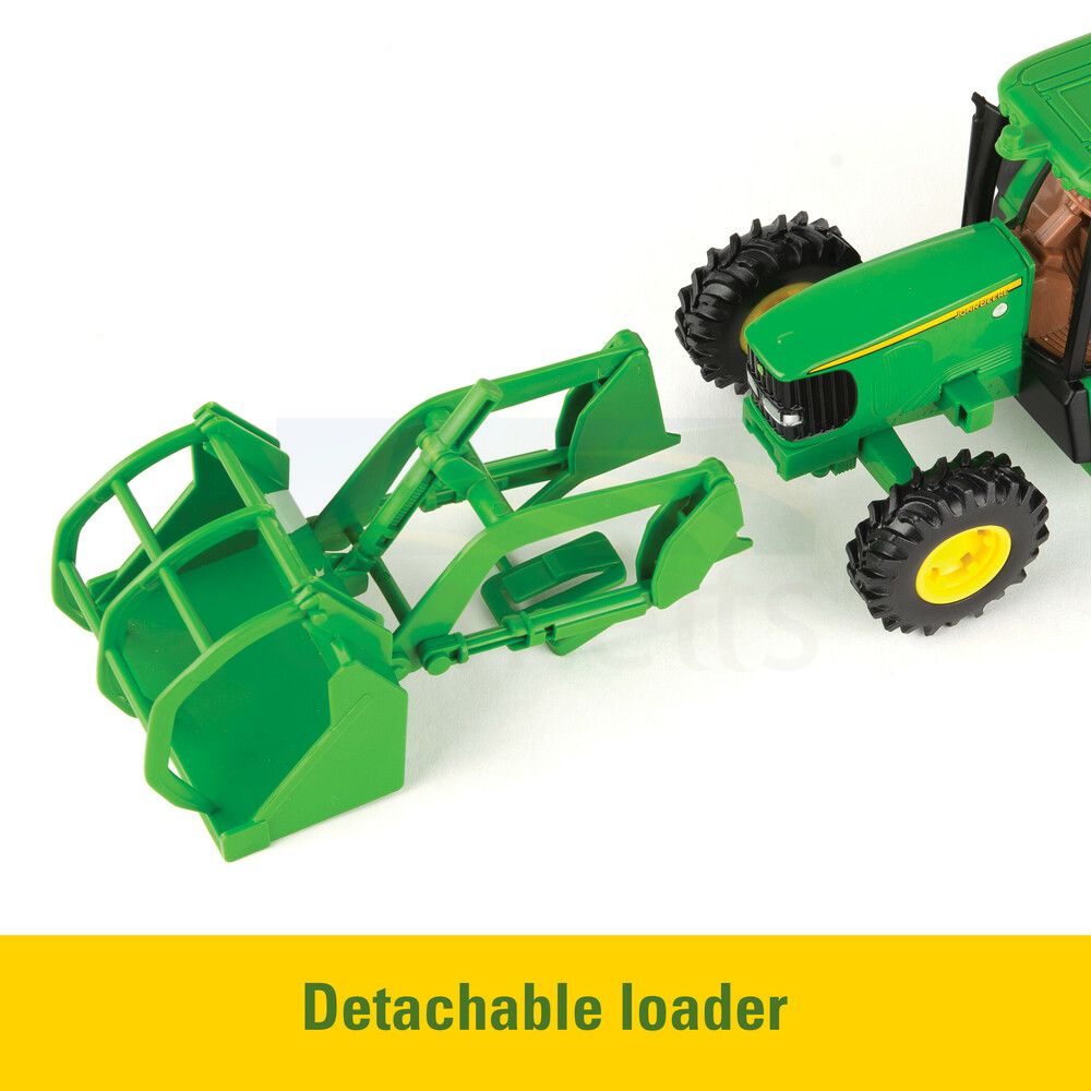 John Deere - 1:32Hay Farm Set with Tractor & Grapple Bucket, Trailer, Bales and Cows