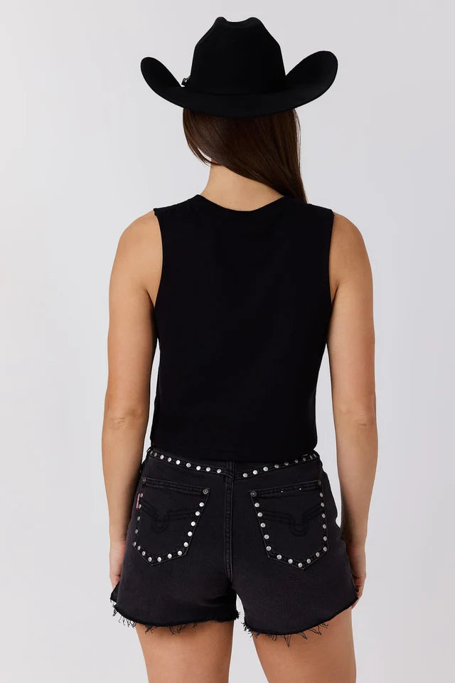 Ringers Western Bull Ride Women’s Muscle Tank – Black