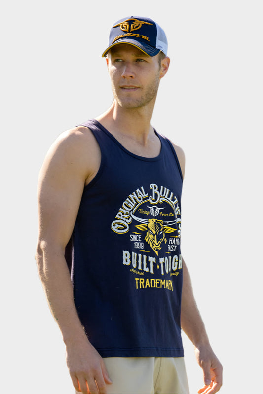 Bullzye Men's Built Tough Singlet - Navy