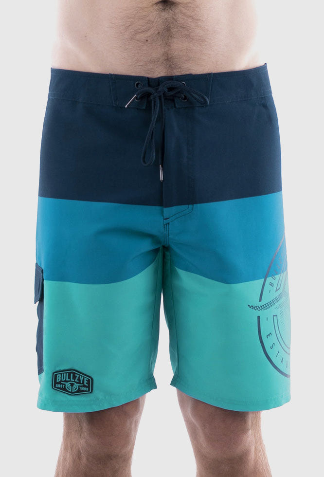 Bullzye Men's Shoreline Boardshorts - Navy/Aqua