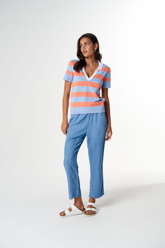 Goondiwindi Cotton Sun Chaser Short Sleeve Polo - Skyride Blue