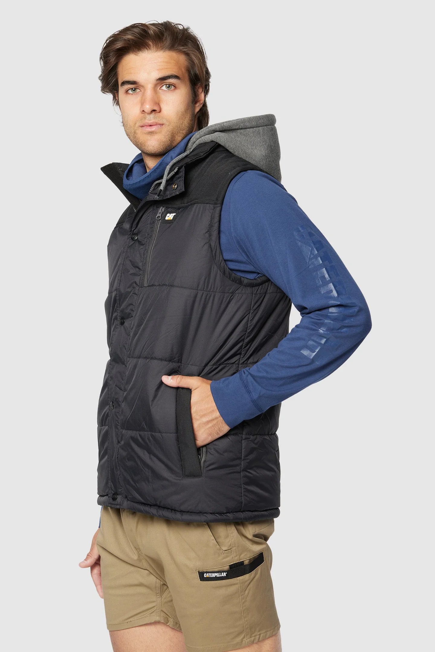CAT HOODED WORK VEST (BLACK)