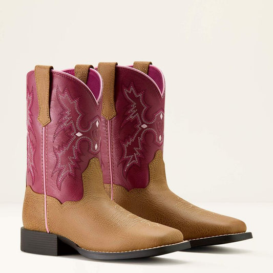Ariat Youth Tombstone Wide Square Toe Western Boot - Cottage|Rosebud