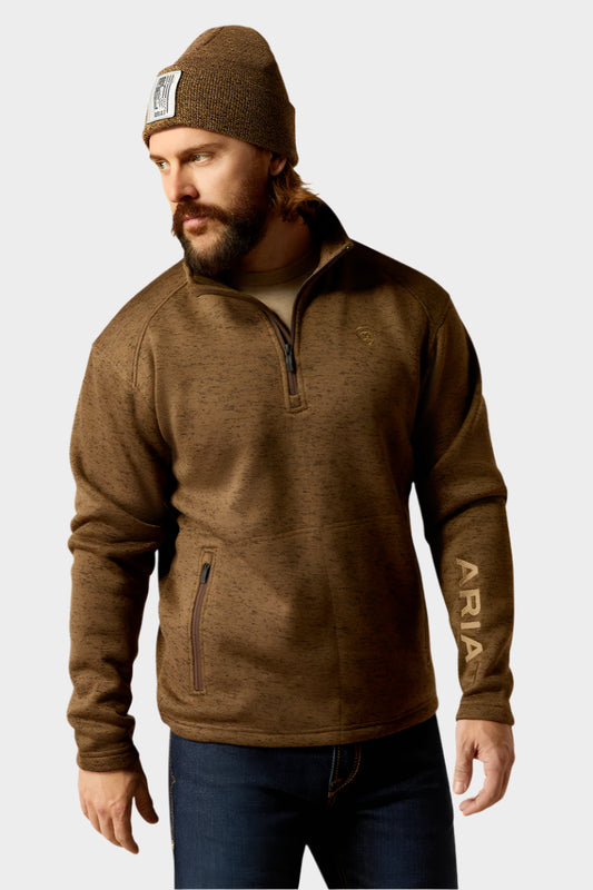 Ariat Men's Caldwell Logo 14 Zip Sweater - Dark Brown Heather