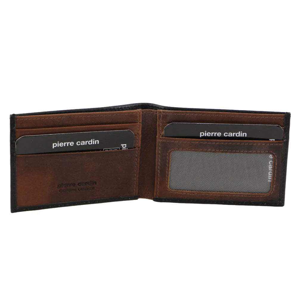 Pierre Cardin Men's Italian Leather RFID Wallet/Card Holder 10cm Black/Cognac