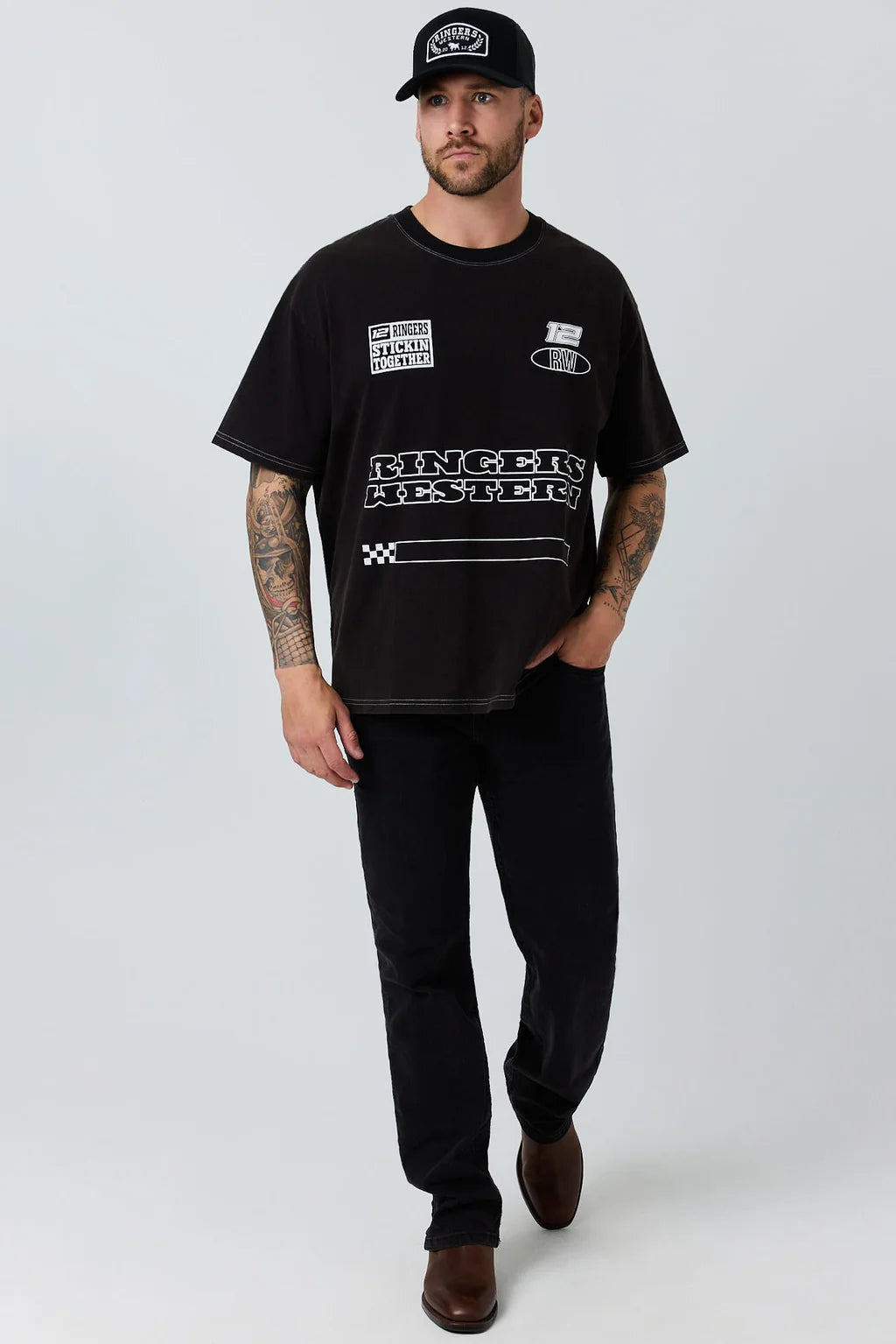 Ringers Western Mens Chad Box Fit T-Shirt - Black  Wash
