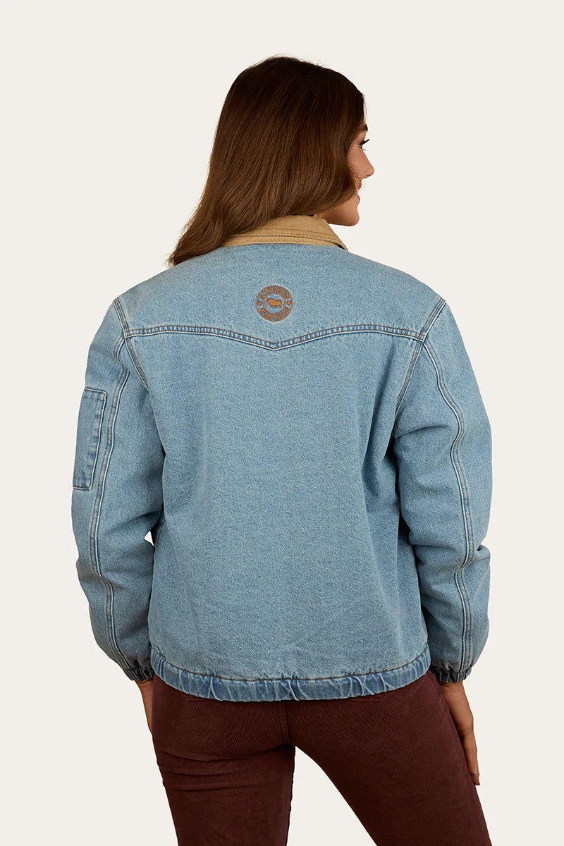 Ringers Western Women’s Charley Denim Sherpa Bomber Jacket - Light Wash Blue