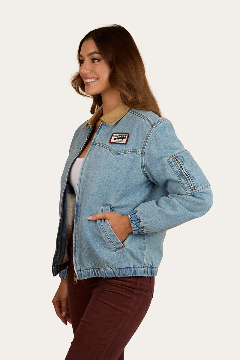 Ringers Western Womens  Charley Western Bomber Jacket - Light Wash Blue