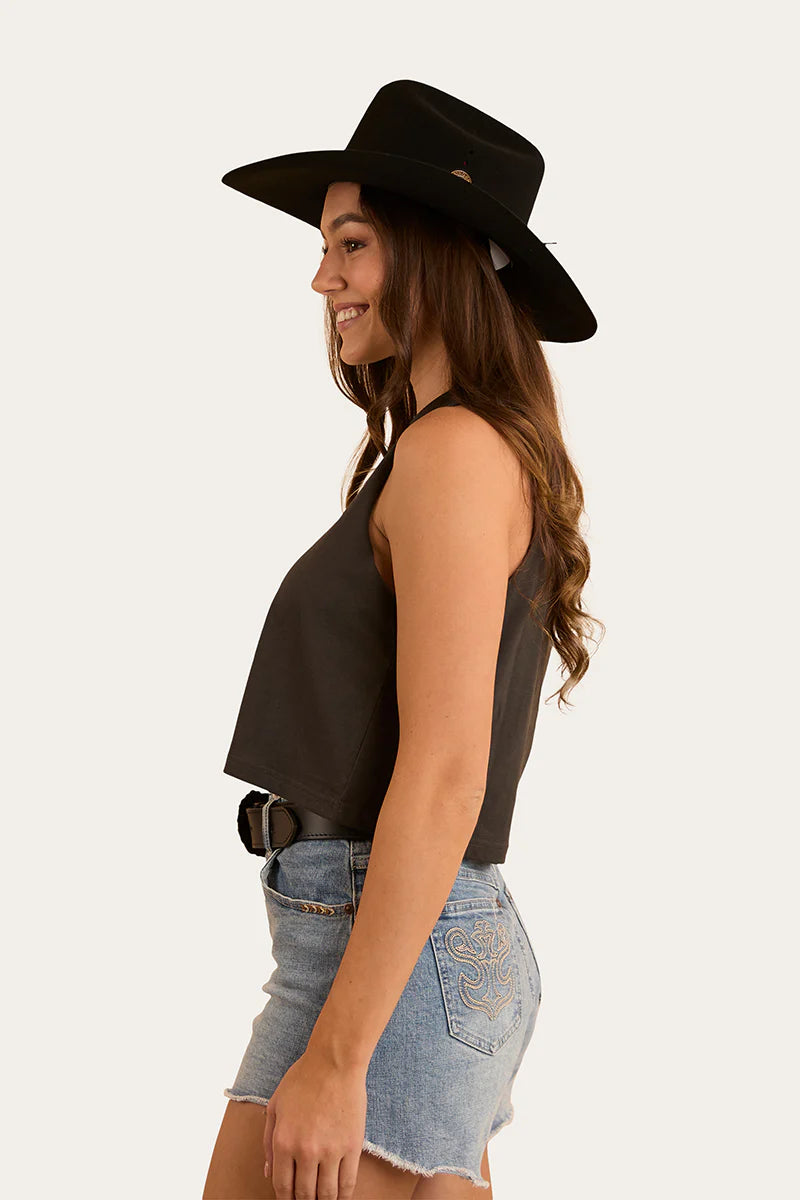 Ringers Western Womens Chasing Cowboys Crop Muscle Tank - Charcoal