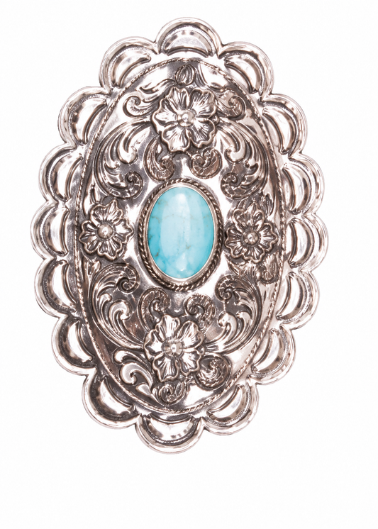 Austin Accent Scarf Slide LG Oval Silver w/Turquoise