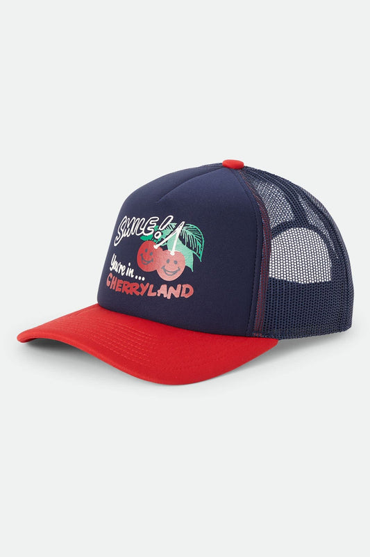 Brixton Unisex Cherryland Trucker Hat - Washed Navy/Crimson