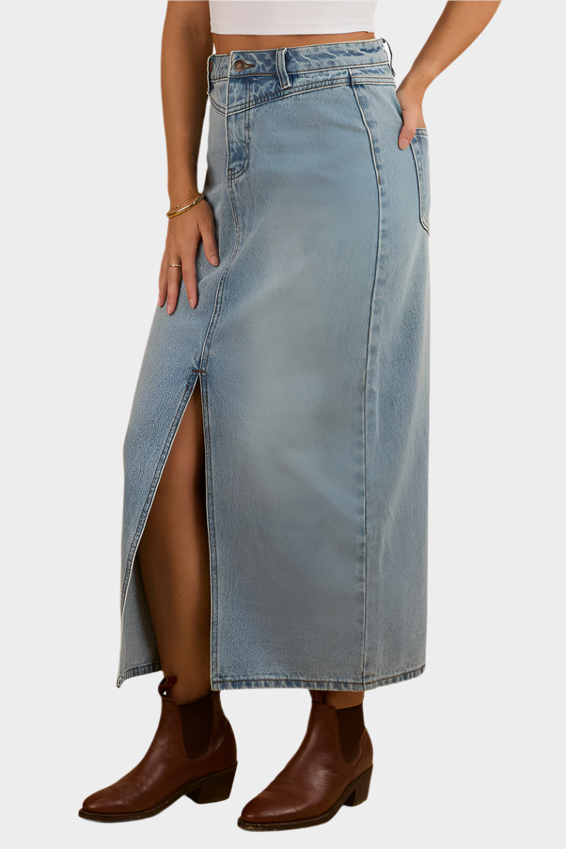 Ringers Western Womens Christa Midi Skirt - Light Wash Blue