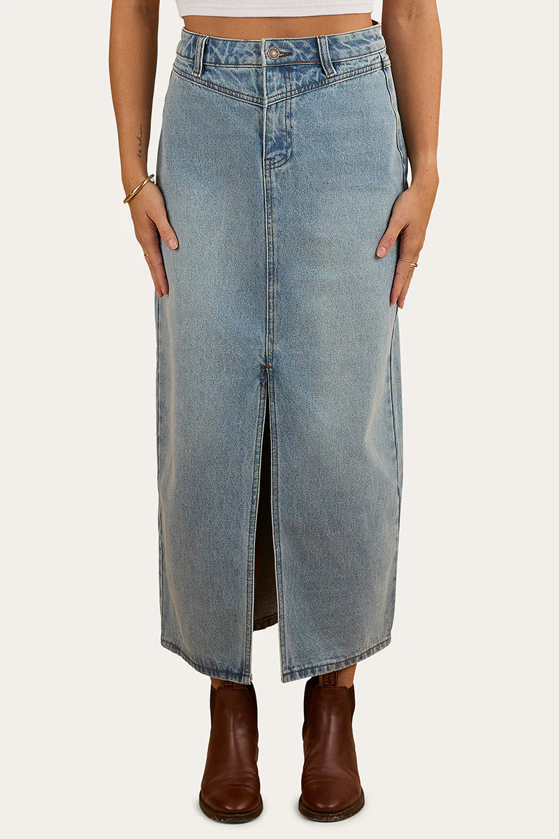Ringers Western Womens Christa Midi Skirt - Light Wash Blue