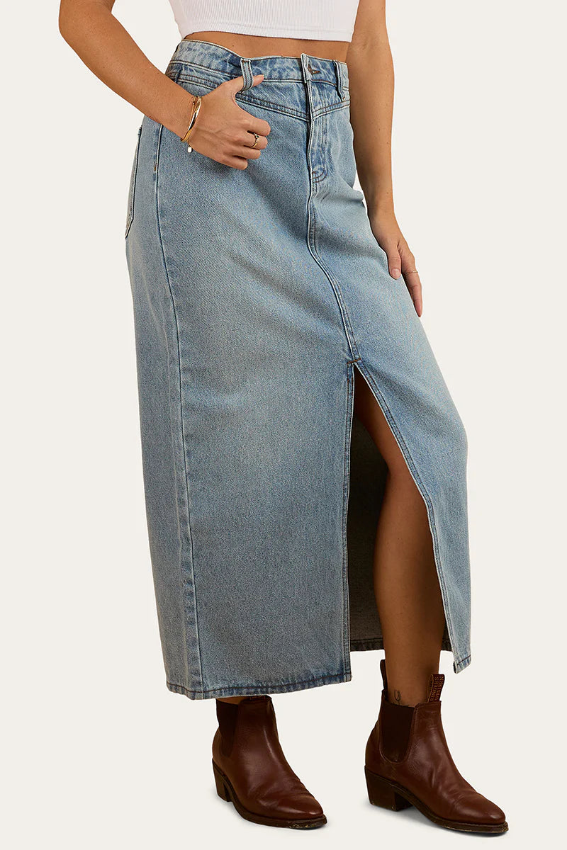 Ringers Western Womens Christa Midi Skirt - Light Wash Blue