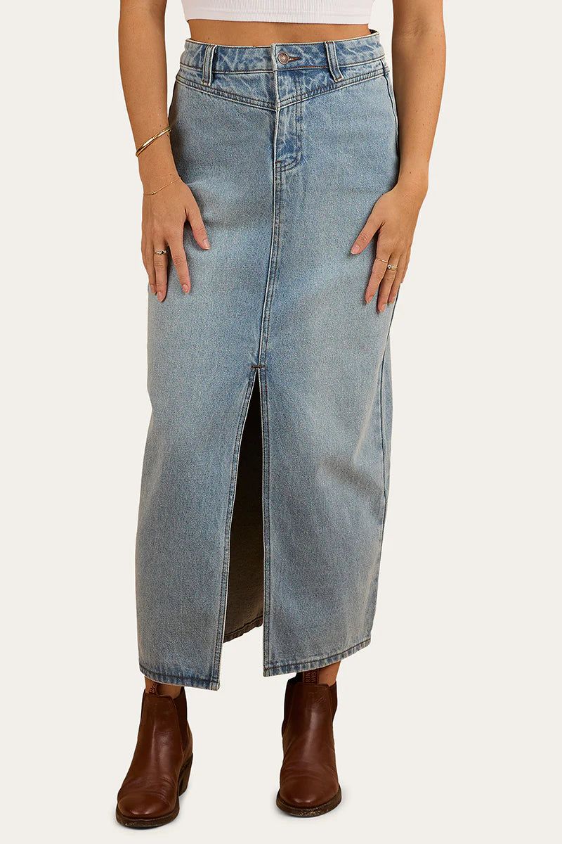 Ringers Western Womens Christa Midi Skirt - Light Wash Blue
