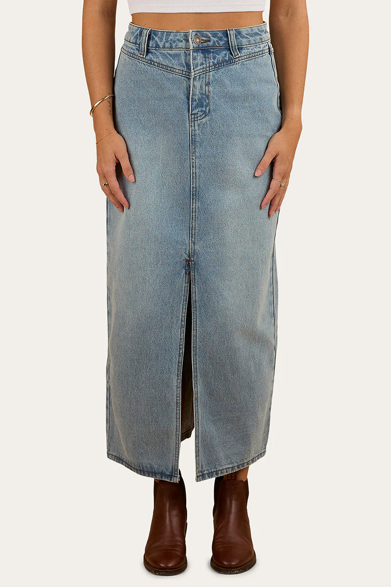 Ringers Western Womens Christa Midi Skirt - Light Wash Blue