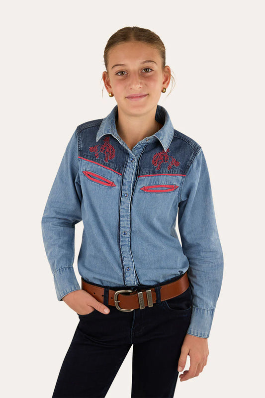 Ringers Western Girl's Cindy Western Shirt - Light Wash Blue