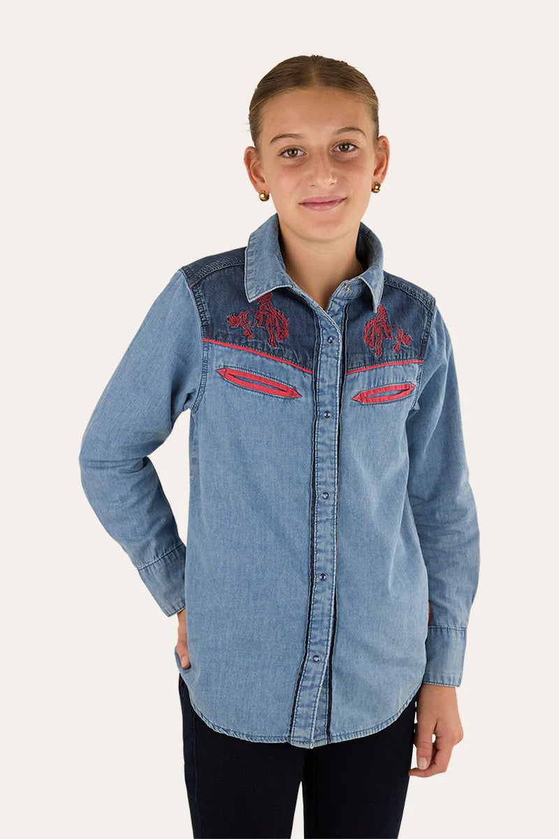 Ringers Western Girl's Cindy Western Shirt - Light Wash Blue