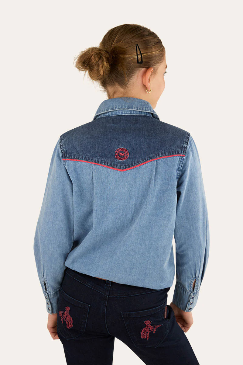 Ringers Western Girl's Cindy Western Shirt - Light Wash Blue