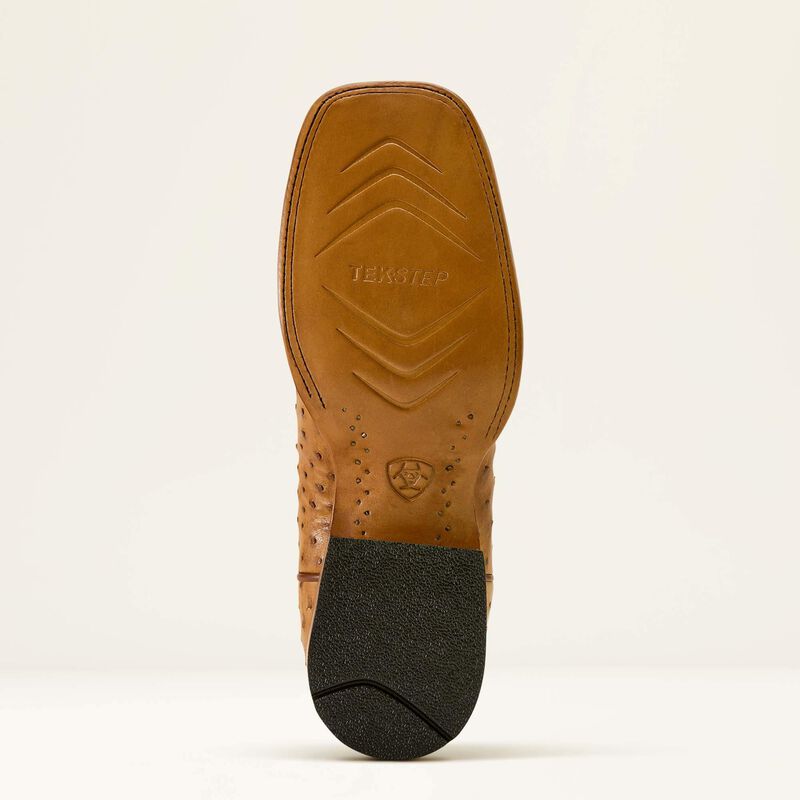Ariat Men's Classic Cash Wide Square Toe Western Boot - Tan Full Quill Ostrich|Hickory Smoke