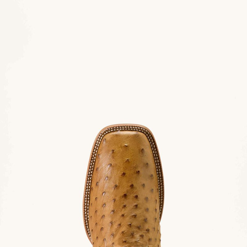 Ariat Men's Classic Cash Wide Square Toe Western Boot - Tan Full Quill Ostrich|Hickory Smoke