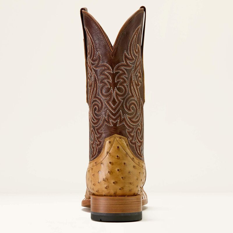 Ariat Men's Classic Cash Wide Square Toe Western Boot - Tan Full Quill Ostrich|Hickory Smoke