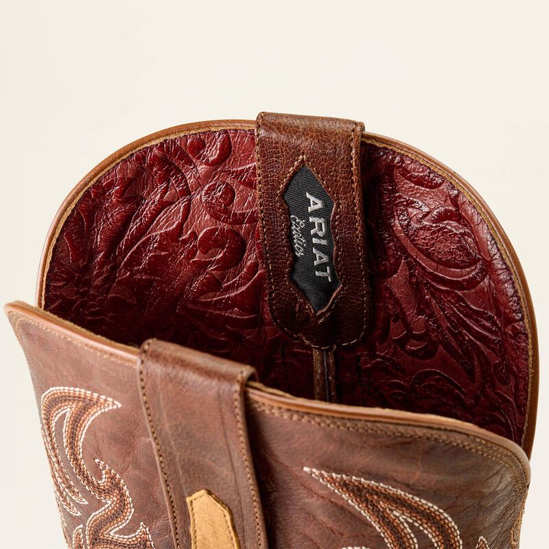 Ariat Men's Classic Cash Wide Square Toe Western Boot - Tan Full Quill Ostrich|Hickory Smoke
