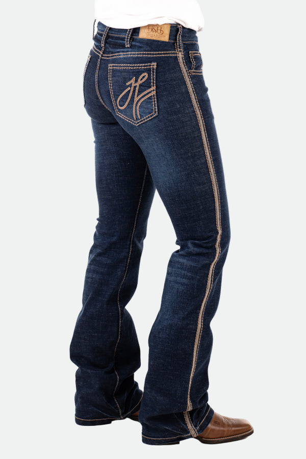 Hitchley & Harrow Comfort Cut High Rise –  Beige Stitch Jeans