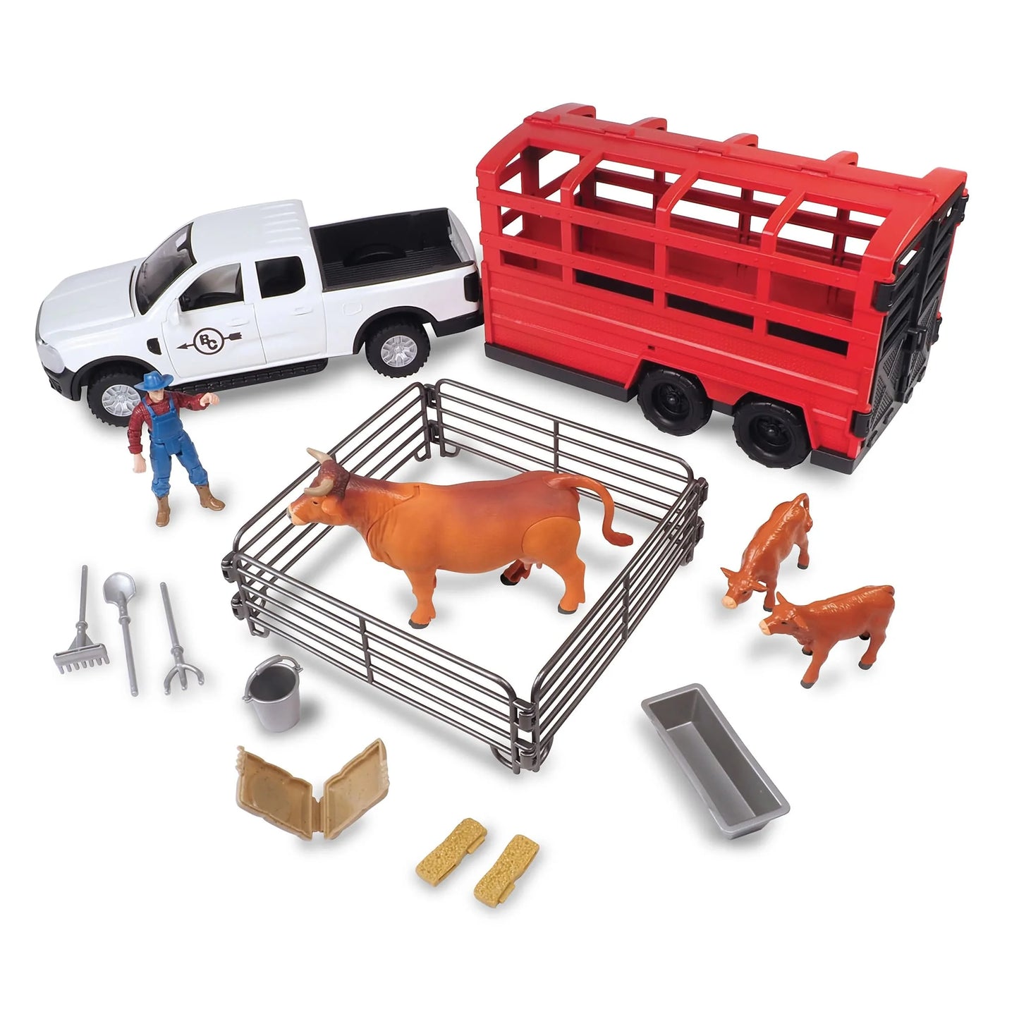 Big Country Toys 1/20 18-Piece Pickup Truck & Cattle Trailer Playset with Accessories