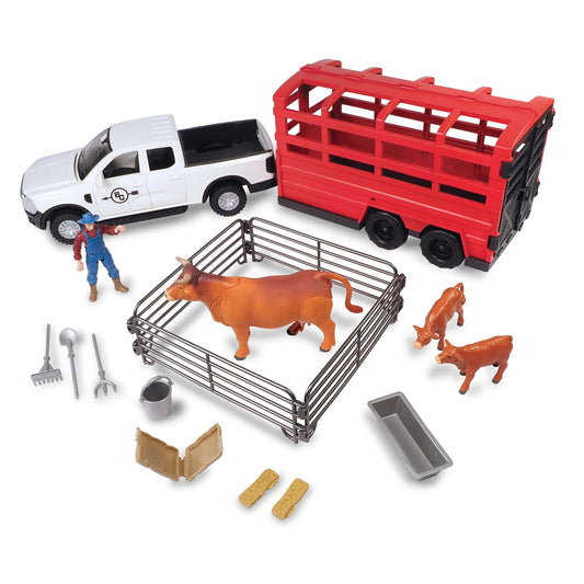 Big Country Toys 1/20 18-Piece Pickup Truck & Cattle Trailer Playset with Accessories