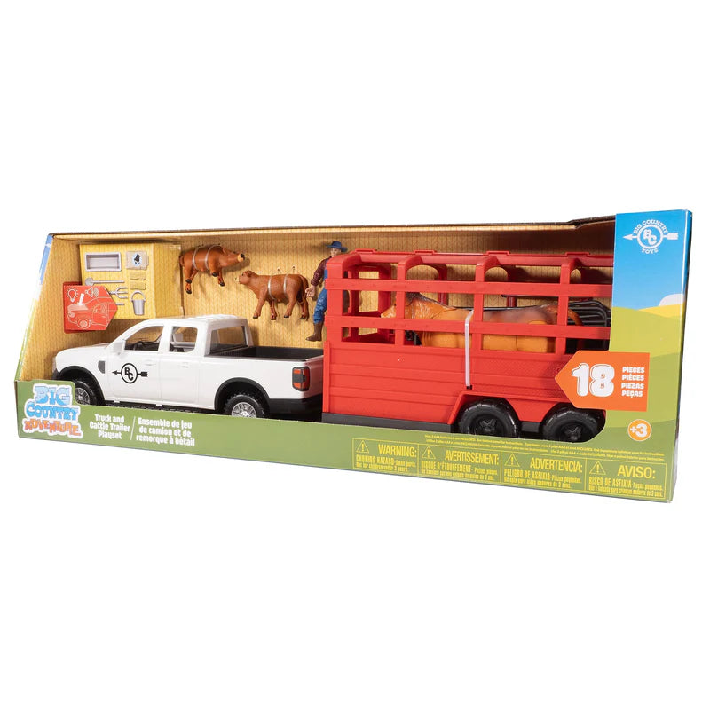 Big Country Toys 1/20 18-Piece Pickup Truck & Cattle Trailer Playset with Accessories