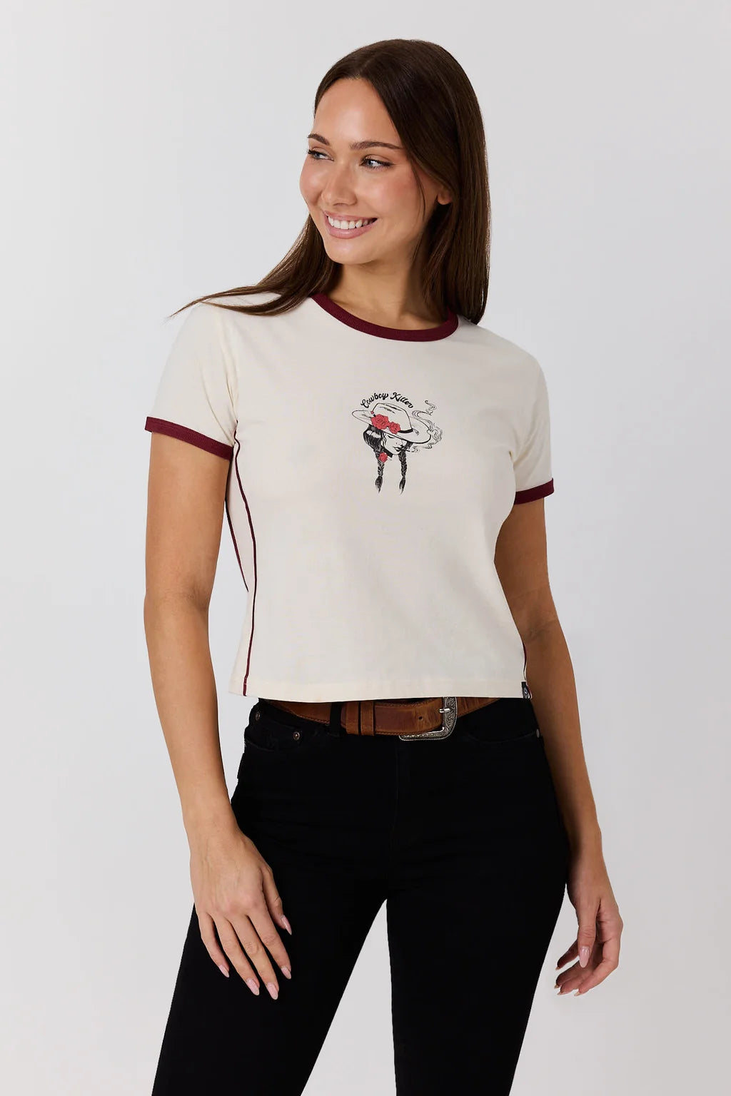 Ringers Western Women’s Cowboy Killer Ringer T-Shirt – Off White / Red