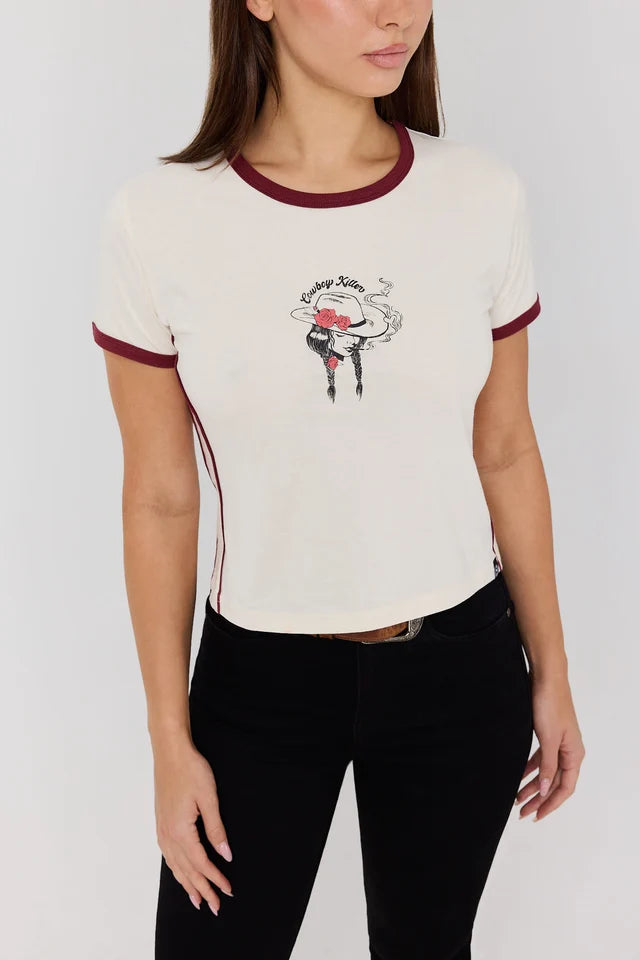 Ringers Western Women’s Cowboy Killer Ringer T-Shirt – Off White / Red