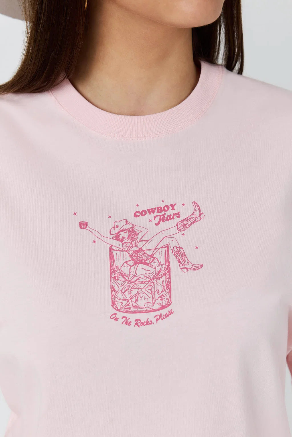 Ringers Western Cowboy Tears Womens Oversized T-Shirt - Barely Pink