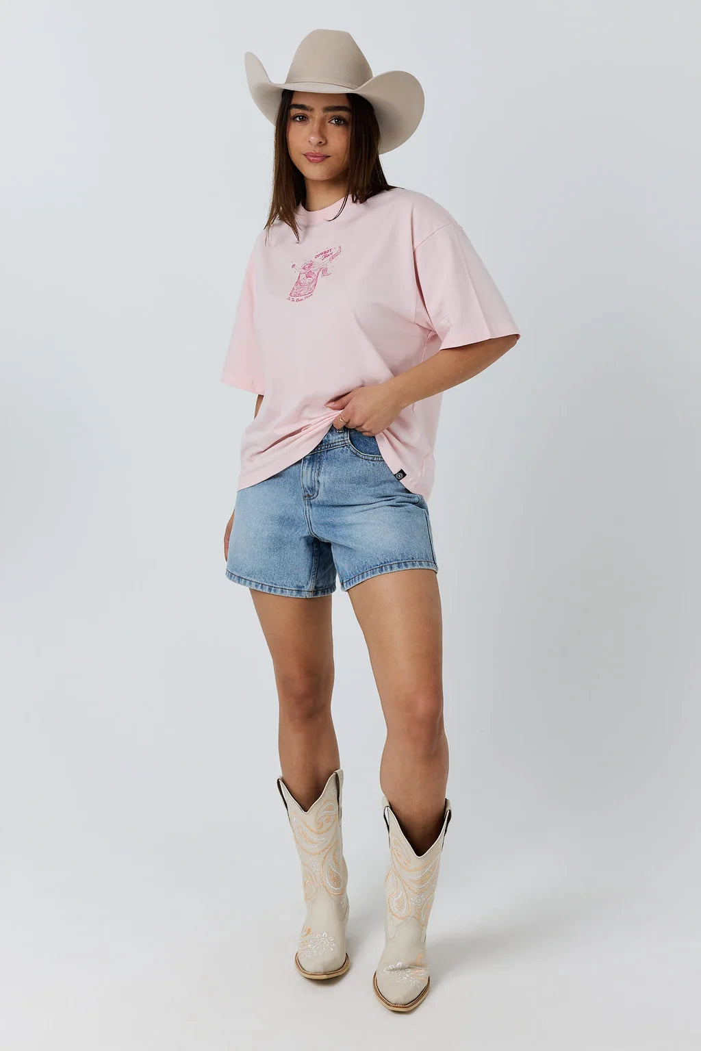Ringers Western Cowboy Tears Womens Oversized T-Shirt - Barely Pink