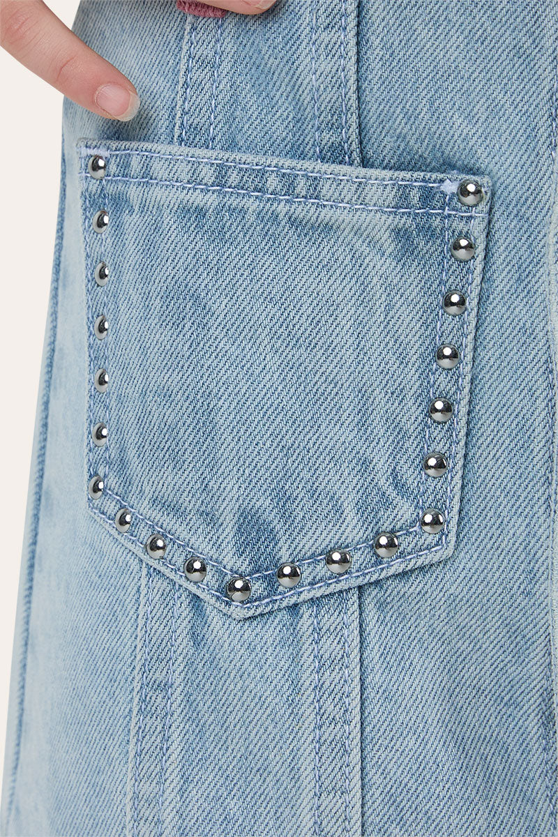 Ringers Western Cowgirl Club Kids Studded Denim Mini Skirt - Light Blue