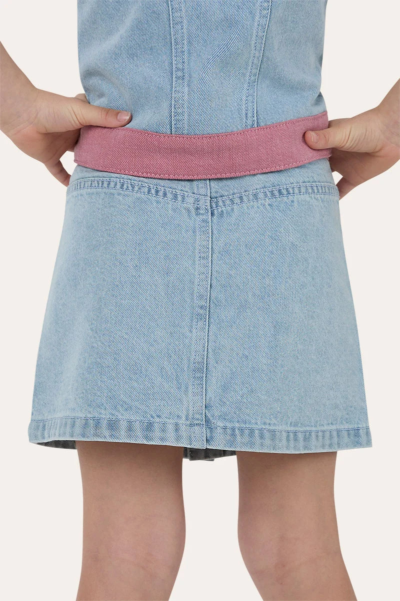 Ringers Western Cowgirl Club Kids Studded Denim Mini Skirt - Light Blue
