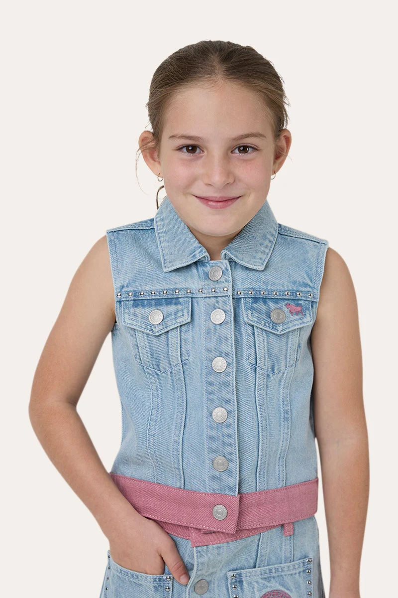 Ringers Western Cowgirl Club Girls Studded Denim Vest