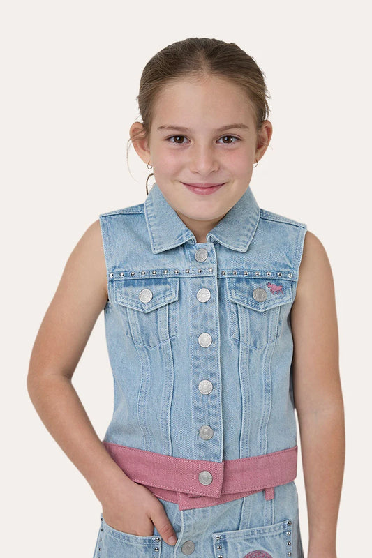 Ringers Western Cowgirl Club Girls Studded Denim Vest