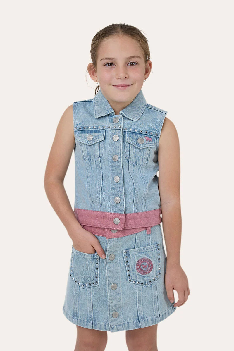 Ringers Western Cowgirl Club Girls Studded Denim Vest