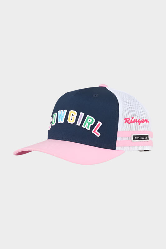 Ringers Western Kids Cowgirl Trucker Cap - Navy/Pastel Pink