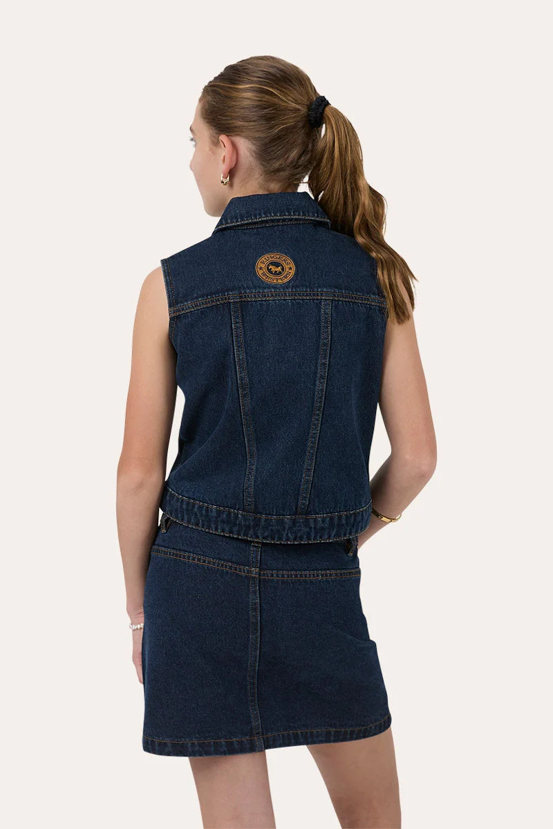 Ringers Western Cowgirl Youth Squad Denim Vest - Vintage Blue Wash