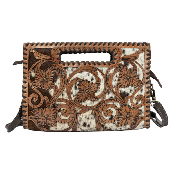CowhideMediumBagwithTooledCutwork_AB90_Messina1_Dark Brown/White