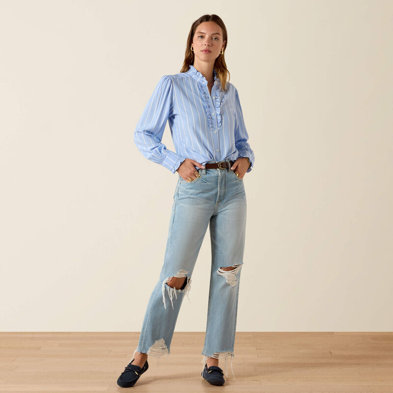 Ariat Women's Cricklade Longsleeve  Stripe Blouse - Pacific Blue