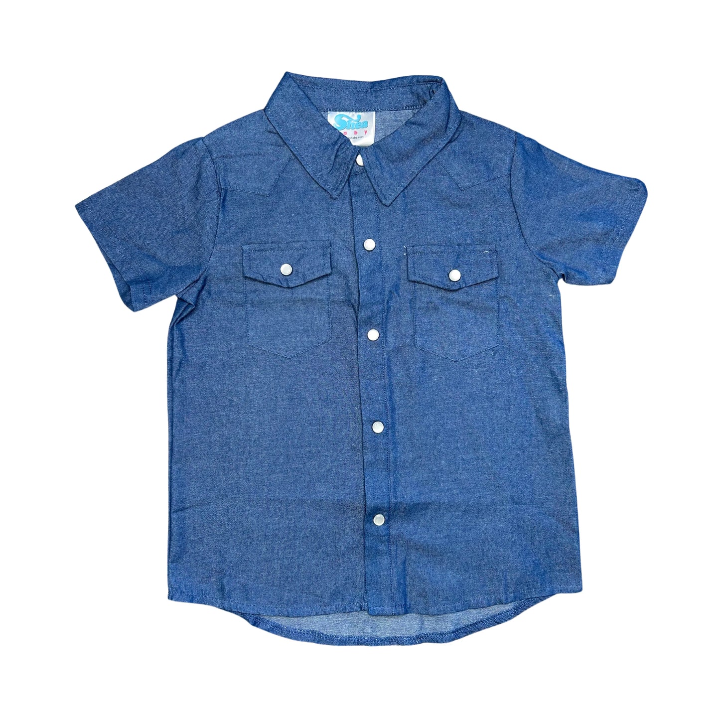 Shea Baby Toddler Dark Denim SS Pearl Snap Shirt (2T-5T)