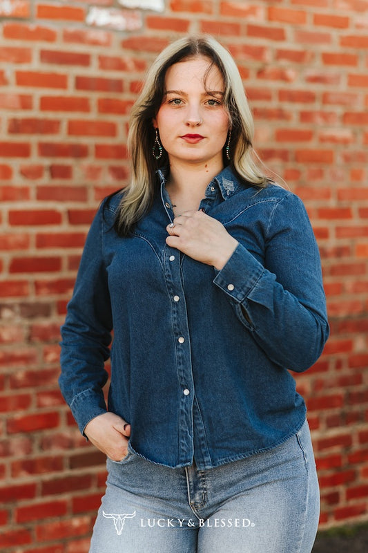 Lucky & Blessed Dark Mineral Wash Button Down Shirt