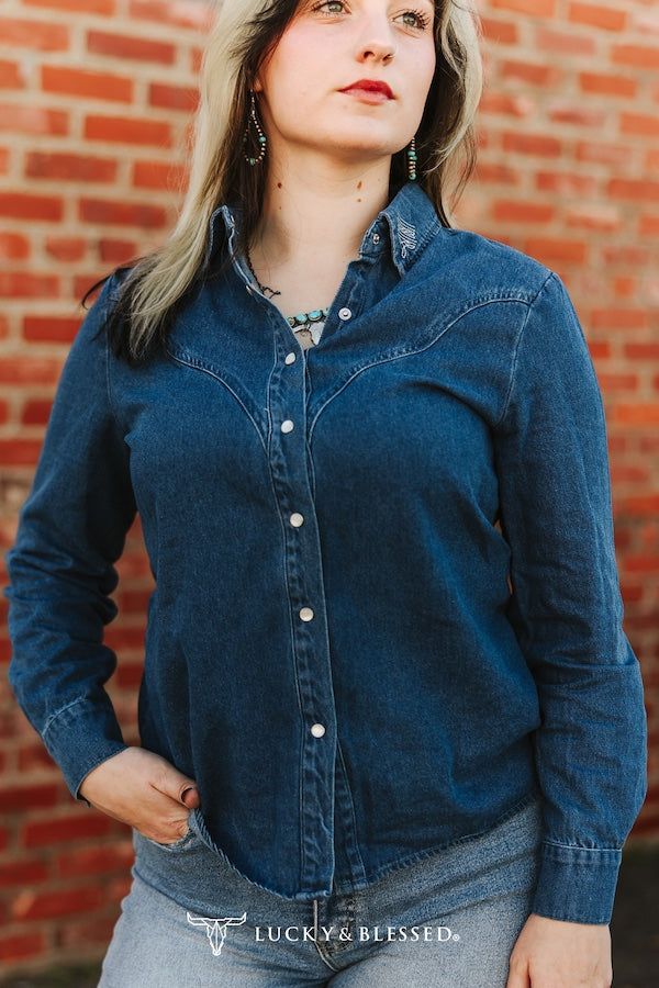 Lucky & Blessed Dark Mineral Wash Button Down Shirt