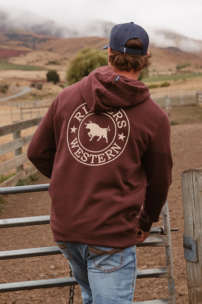 Ringers Western Mens Signature Bull Pullover Hoodie - Chocolate / Dark Sand