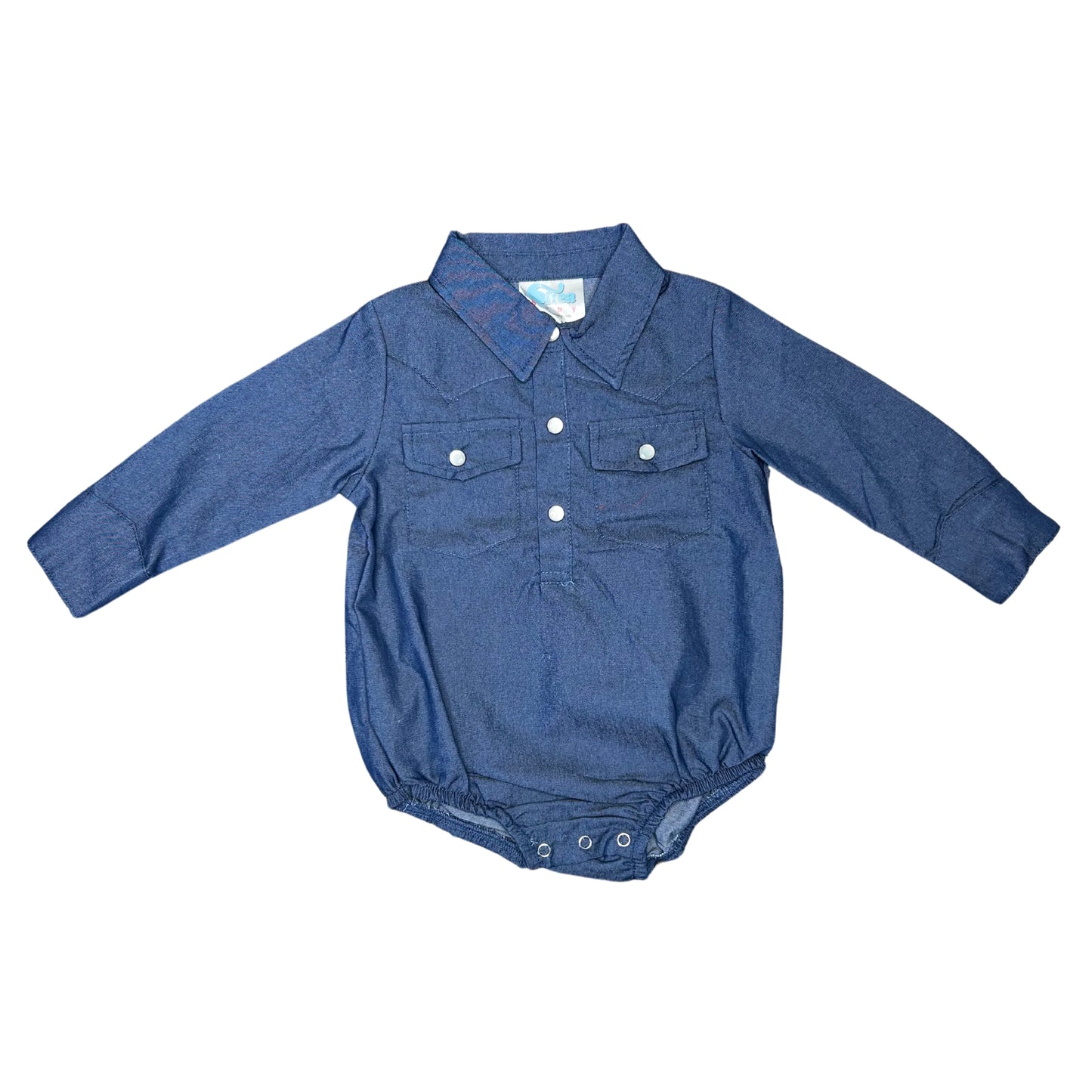 Shea Baby Baby Dark Denim LS Pearl Snap Onesie (0-18M)