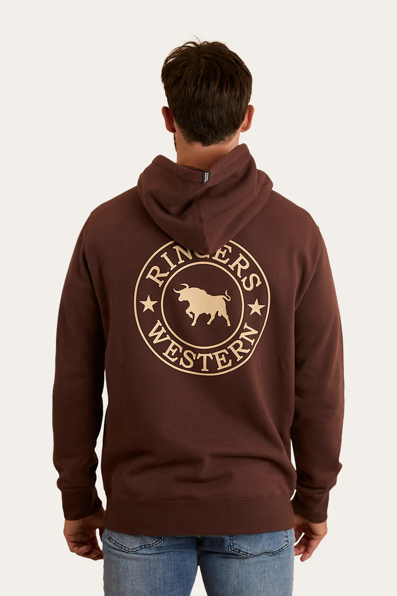 Ringers Western Mens Signature Bull Pullover Hoodie - Chocolate / Dark Sand